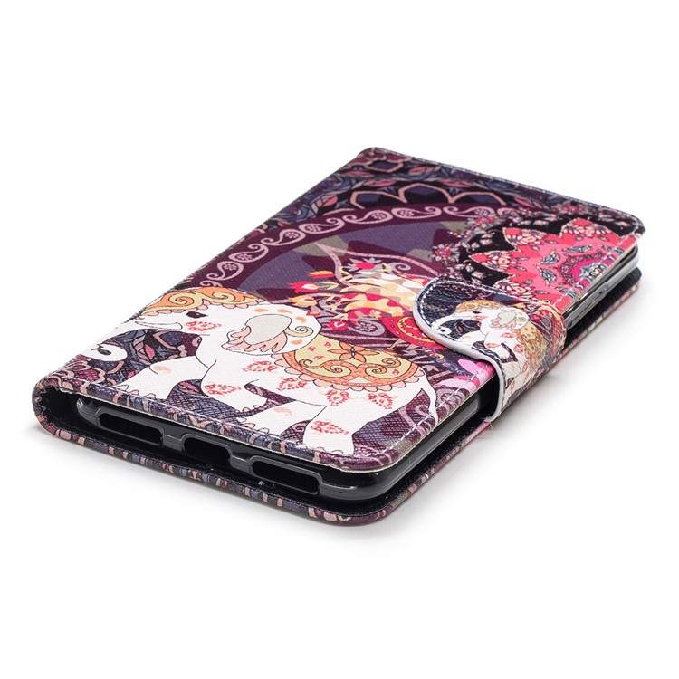 Pattern Printing Wallet Stand Leather Case Cover for Xiaomi Redmi Note 6 Pro - Elephant and Peacock-11