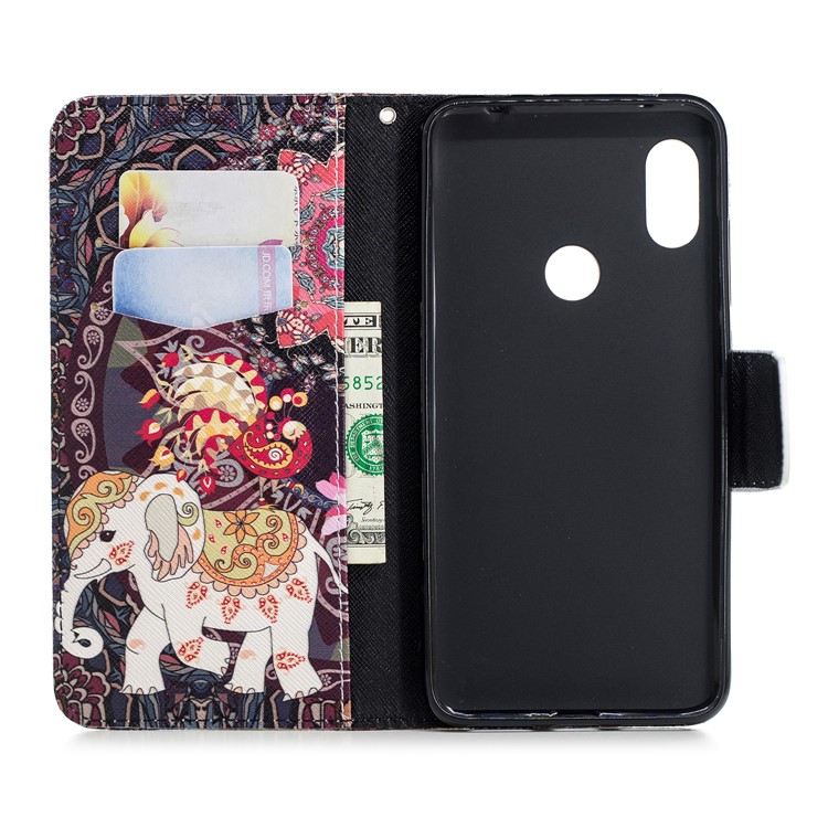 Pattern Printing Wallet Stand Leather Case Cover for Xiaomi Redmi Note 6 Pro - Elephant and Peacock-13