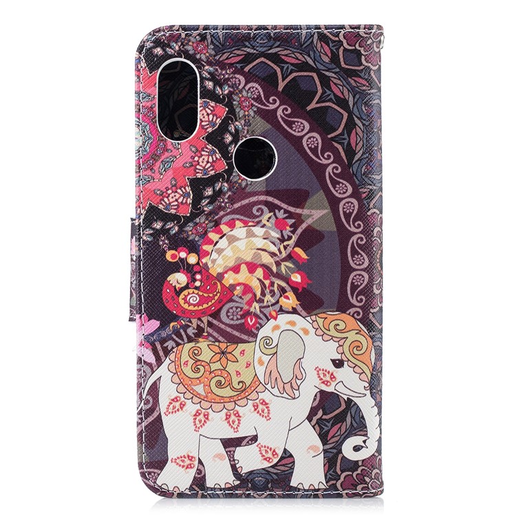 Pattern Printing Wallet Stand Leather Case Cover for Xiaomi Redmi Note 6 Pro - Elephant and Peacock-8
