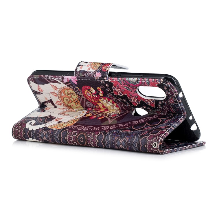 Pattern Printing Wallet Stand Leather Case Cover for Xiaomi Redmi Note 6 Pro - Elephant and Peacock-9
