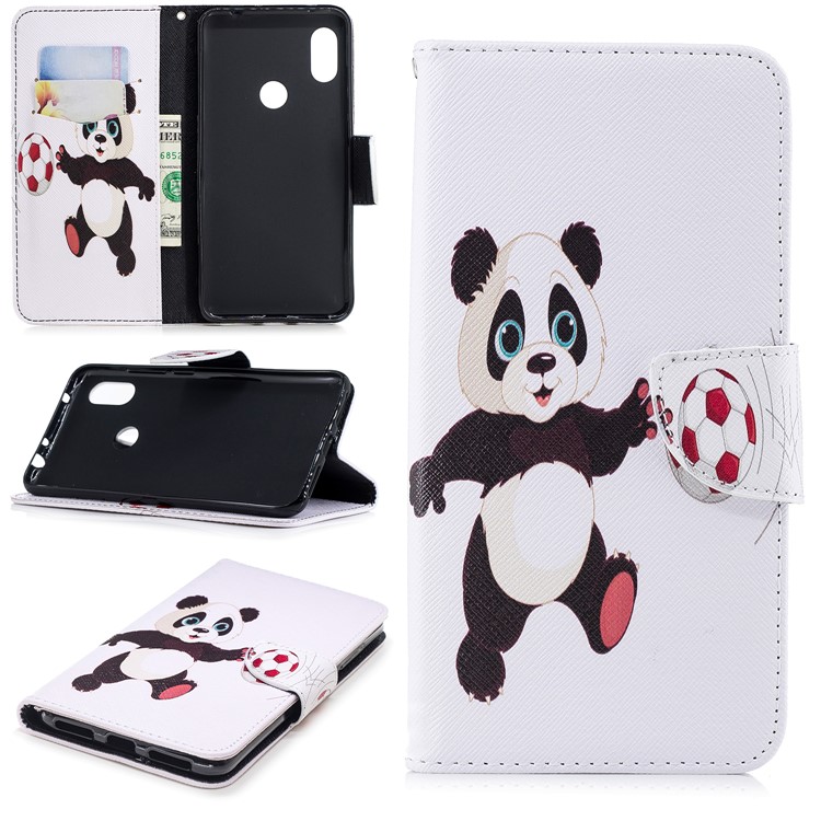 Pattern Printing Wallet Stand Leather Phone Case for Xiaomi Redmi Note 6 Pro - Panda Playing Football-1