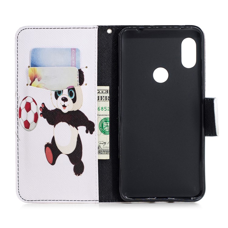 Pattern Printing Wallet Stand Leather Phone Case for Xiaomi Redmi Note 6 Pro - Panda Playing Football-13