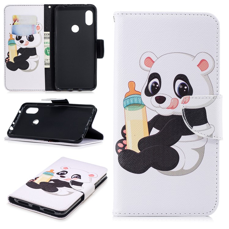 Pattern Printing Wallet Stand Leather Cellphone Case for Xiaomi Redmi Note 6 Pro - Panda Holding a Bottle-1