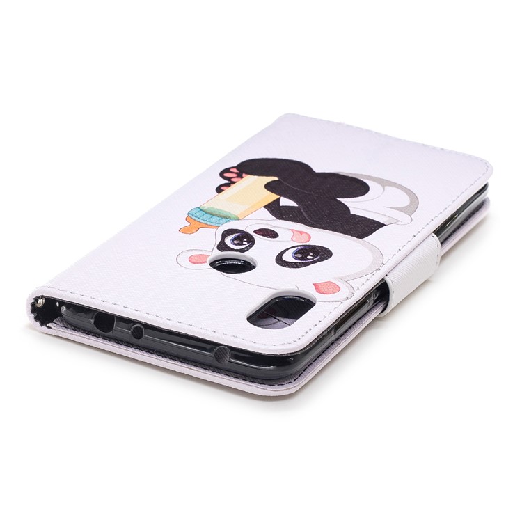 Pattern Printing Wallet Stand Leather Cellphone Case for Xiaomi Redmi Note 6 Pro - Panda Holding a Bottle-12