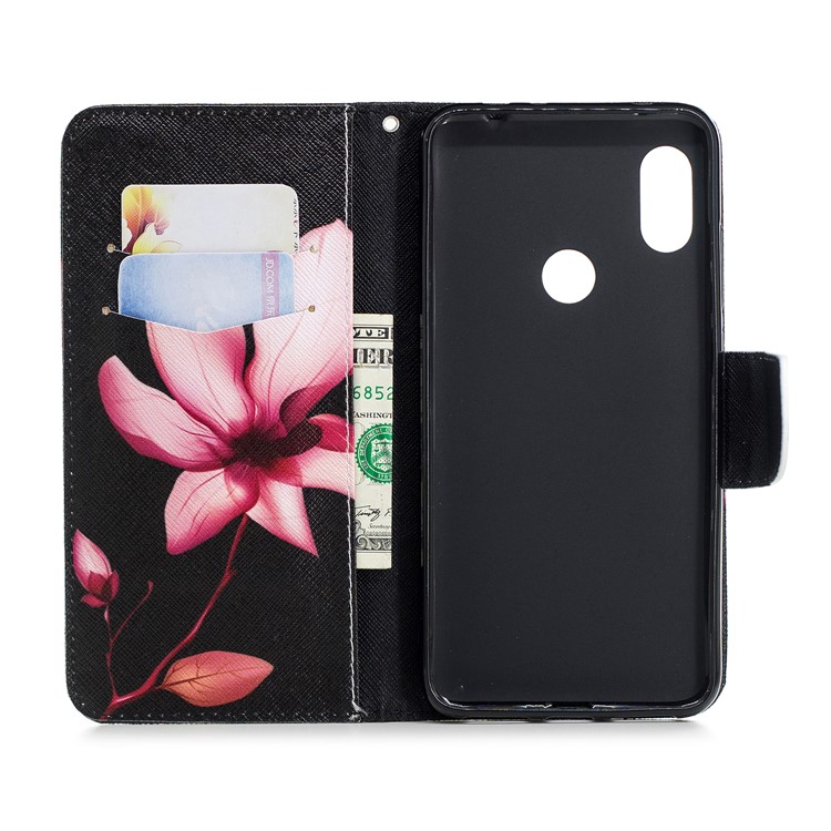 Pattern Printing PU Leather Magnetic Wallet Stand Case for Xiaomi Redmi Note 6 - Pink Flower-13