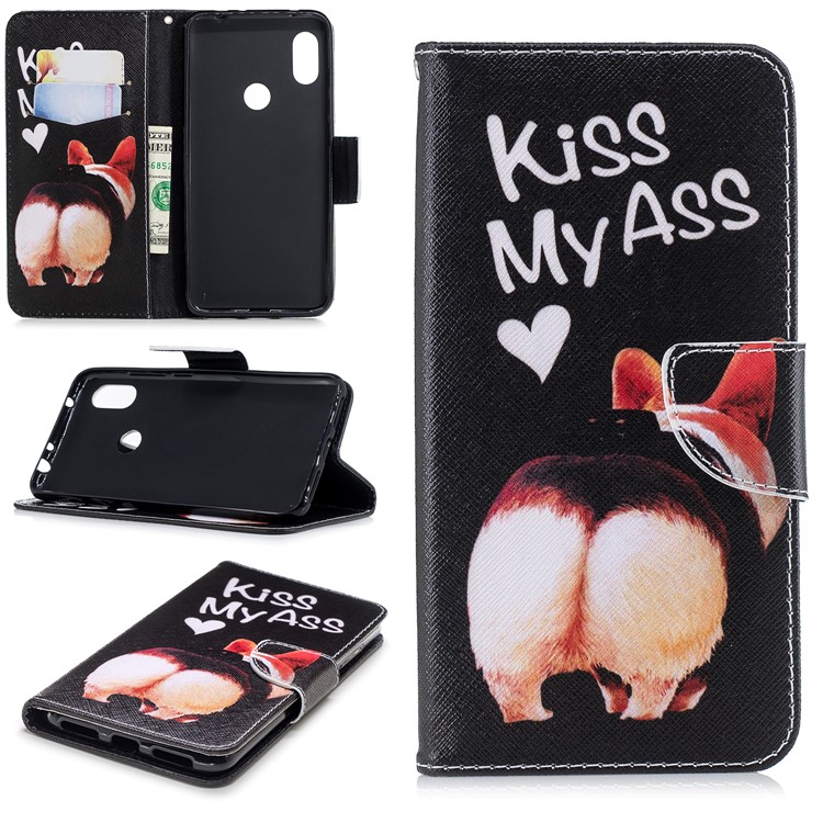 Pattern Printing PU Leather Magnetic Wallet Stand Cover for Xiaomi Redmi Note 6 Pro - Kiss My Ass-1