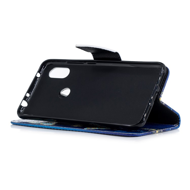Pattern Printing PU Leather Magnetic Wallet Stand Shell for Xiaomi Redmi Note 6 Pro - Gold and Blue Butterfly-10