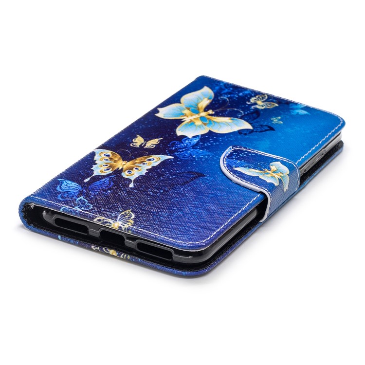 Pattern Printing PU Leather Magnetic Wallet Stand Shell for Xiaomi Redmi Note 6 Pro - Gold and Blue Butterfly-11