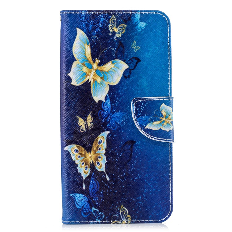 Pattern Printing PU Leather Magnetic Wallet Stand Shell for Xiaomi Redmi Note 6 Pro - Gold and Blue Butterfly-7