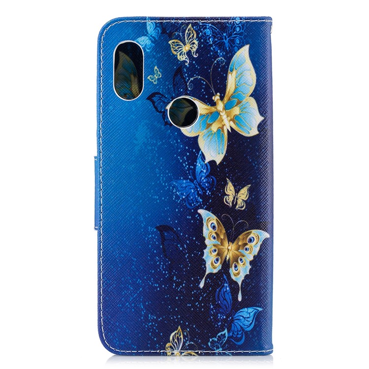 Pattern Printing PU Leather Magnetic Wallet Stand Shell for Xiaomi Redmi Note 6 Pro - Gold and Blue Butterfly-8