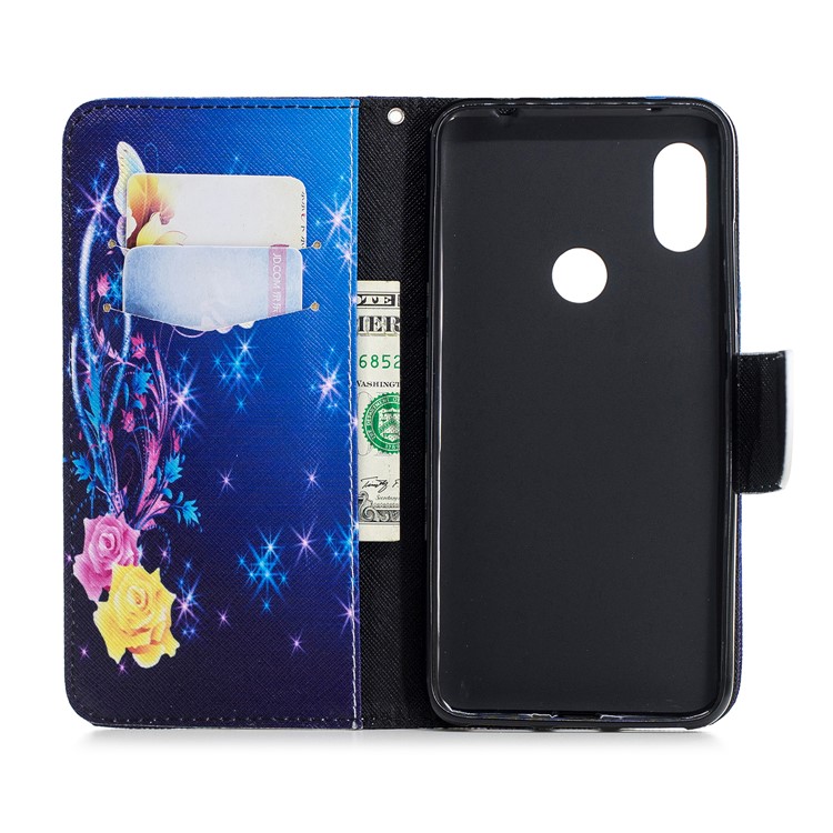 Pattern Printing PU Leather Magnetic Wallet Stand Casing for Xiaomi Redmi Note 6 Pro - Crystal Butterfly and Flower-13