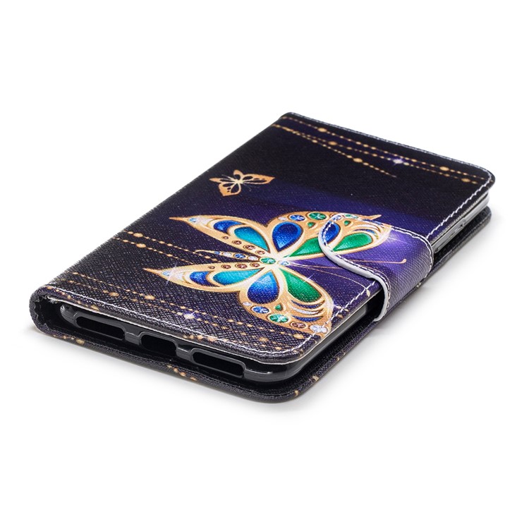 Pattern Printing PU Leather Magnetic Wallet Stand Cell Phone Case for Xiaomi Redmi Note 6 Pro - Rhinestone Decor Butterfly-11
