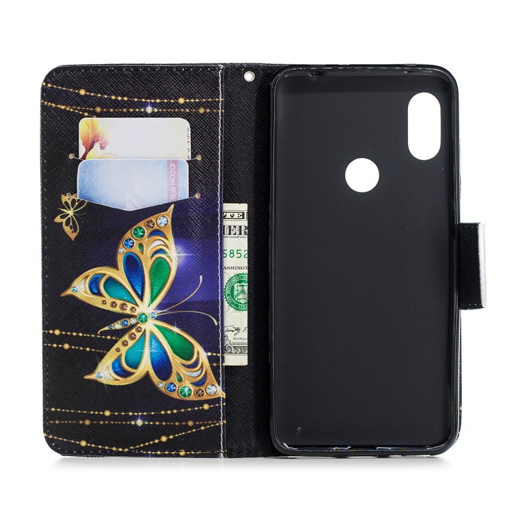Pattern Printing PU Leather Magnetic Wallet Stand Cell Phone Case for Xiaomi Redmi Note 6 Pro - Rhinestone Decor Butterfly-13