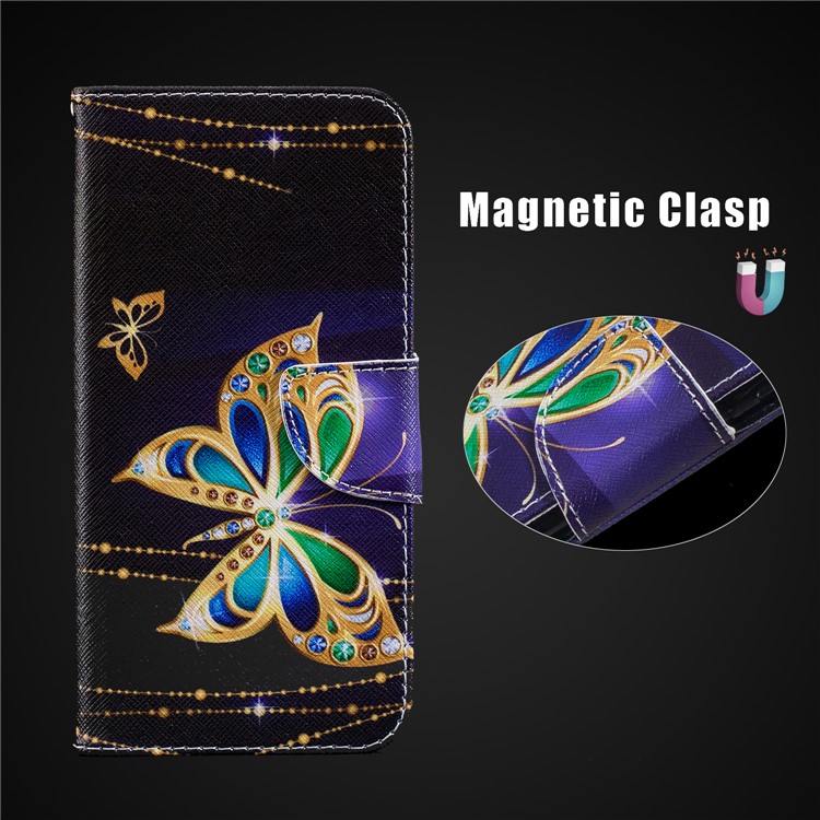 Pattern Printing PU Leather Magnetic Wallet Stand Cell Phone Case for Xiaomi Redmi Note 6 Pro - Rhinestone Decor Butterfly-3