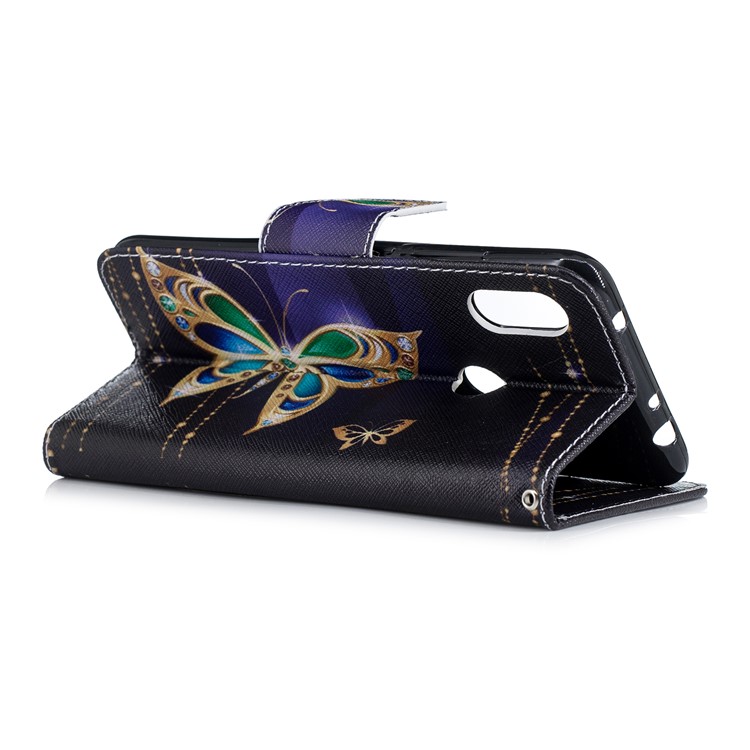 Pattern Printing PU Leather Magnetic Wallet Stand Cell Phone Case for Xiaomi Redmi Note 6 Pro - Rhinestone Decor Butterfly-9