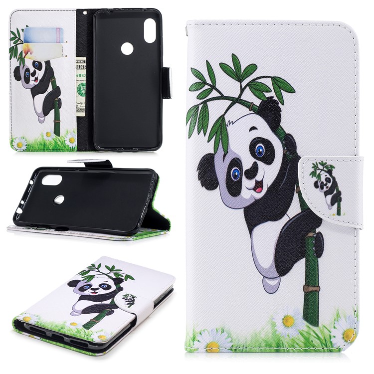 Pattern Printing PU Leather Magnetic Wallet Stand Mobile Phone Case for Xiaomi Redmi Note 6 Pro - Panda on Bamboo-1