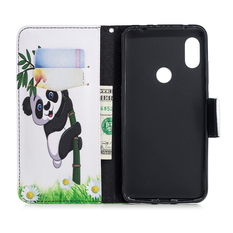 Pattern Printing PU Leather Magnetic Wallet Stand Mobile Phone Case for Xiaomi Redmi Note 6 Pro - Panda on Bamboo-13