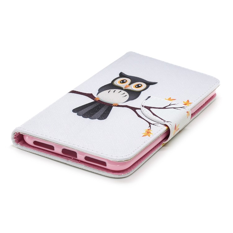 Pattern Printing PU Leather Magnetic Wallet Stand Cell Phone Shell for Xiaomi Redmi Note 6 Pro - Owl on Branch-11