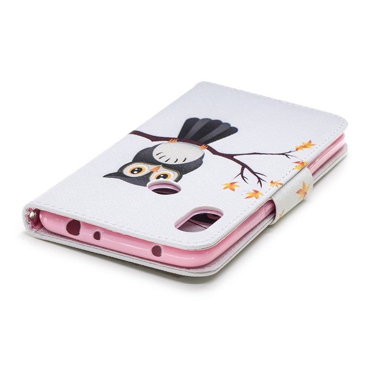 Pattern Printing PU Leather Magnetic Wallet Stand Cell Phone Shell for Xiaomi Redmi Note 6 Pro - Owl on Branch-12
