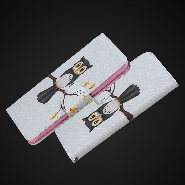 Pattern Printing PU Leather Magnetic Wallet Stand Cell Phone Shell for Xiaomi Redmi Note 6 Pro - Owl on Branch-2