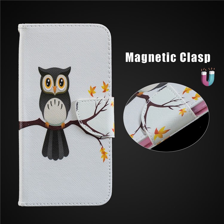 Pattern Printing PU Leather Magnetic Wallet Stand Cell Phone Shell for Xiaomi Redmi Note 6 Pro - Owl on Branch-3
