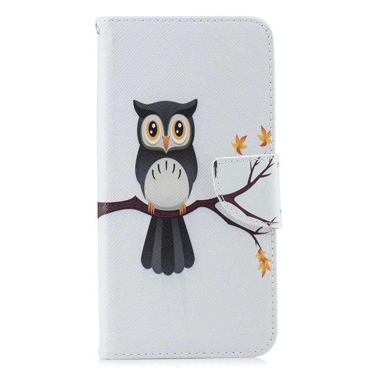 Pattern Printing PU Leather Magnetic Wallet Stand Cell Phone Shell for Xiaomi Redmi Note 6 Pro - Owl on Branch-7