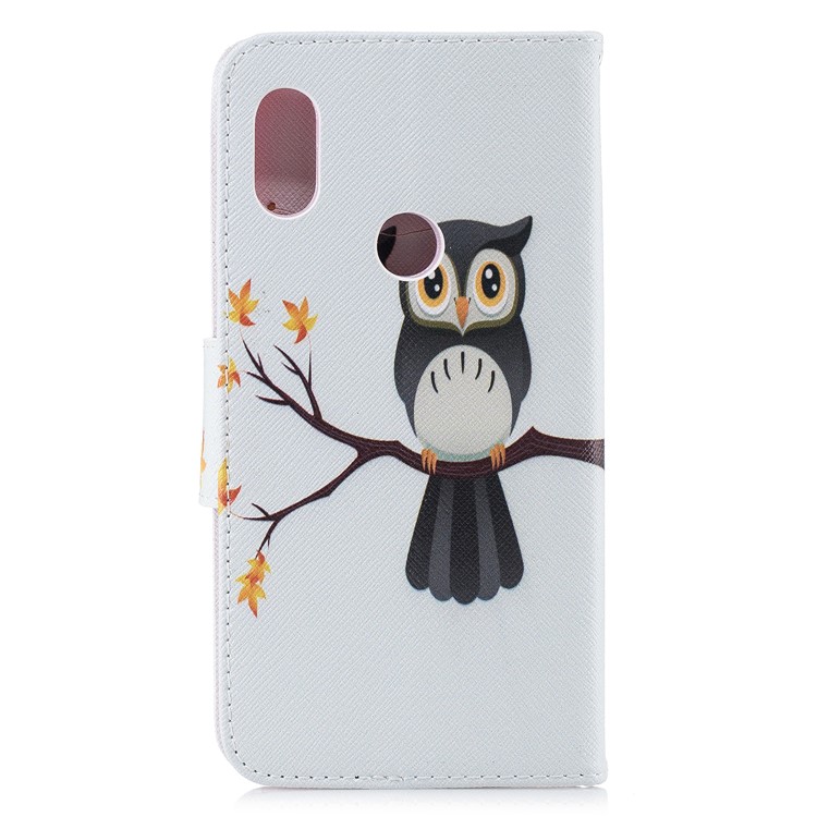 Pattern Printing PU Leather Magnetic Wallet Stand Cell Phone Shell for Xiaomi Redmi Note 6 Pro - Owl on Branch-8