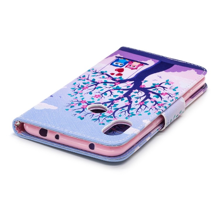 Pattern Printing PU Leather Magnetic Wallet Stand Protective Case for Xiaomi Redmi Note 6 Pro - Owls on Swing-12