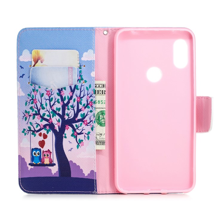 Pattern Printing PU Leather Magnetic Wallet Stand Protective Case for Xiaomi Redmi Note 6 Pro - Owls on Swing-13