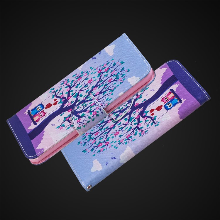 Pattern Printing PU Leather Magnetic Wallet Stand Protective Case for Xiaomi Redmi Note 6 Pro - Owls on Swing-2