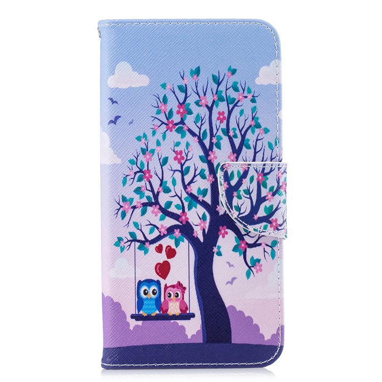 Pattern Printing PU Leather Magnetic Wallet Stand Protective Case for Xiaomi Redmi Note 6 Pro - Owls on Swing-7