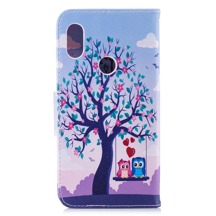 Pattern Printing PU Leather Magnetic Wallet Stand Protective Case for Xiaomi Redmi Note 6 Pro - Owls on Swing-8