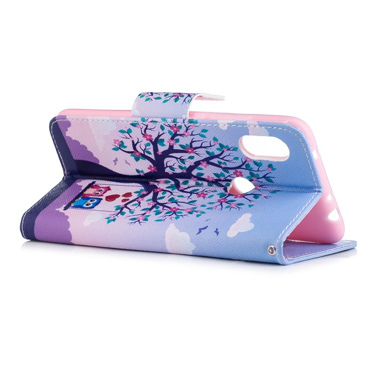 Pattern Printing PU Leather Magnetic Wallet Stand Protective Case for Xiaomi Redmi Note 6 Pro - Owls on Swing-9