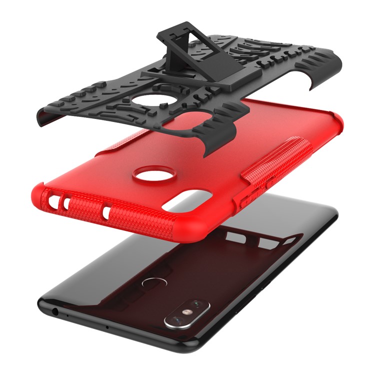 Cool Tire Hybrid PC + TPU Kickstand Cubierta de Accesorios Para Xiaomi Mi Max 3 - Rojo-3