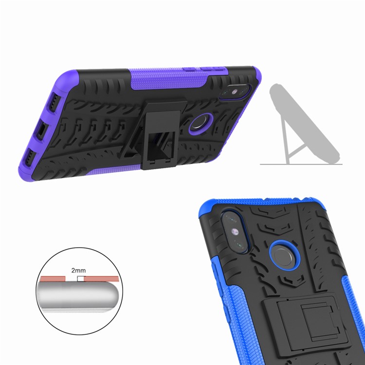 PC Híbrida de Neumático Fresco + TPU TPU Kickstand Cubierta de Teléfono Celular Para Xiaomi Mi Max 3 - Azul-11