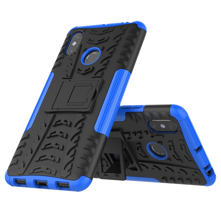 PC Híbrida de Neumático Fresco + TPU TPU Kickstand Cubierta de Teléfono Celular Para Xiaomi Mi Max 3 - Azul-2