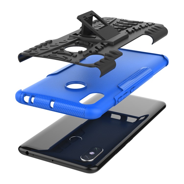 PC Híbrida de Neumático Fresco + TPU TPU Kickstand Cubierta de Teléfono Celular Para Xiaomi Mi Max 3 - Azul-3