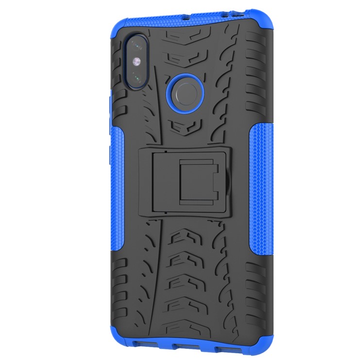 PC Híbrida de Neumático Fresco + TPU TPU Kickstand Cubierta de Teléfono Celular Para Xiaomi Mi Max 3 - Azul-9