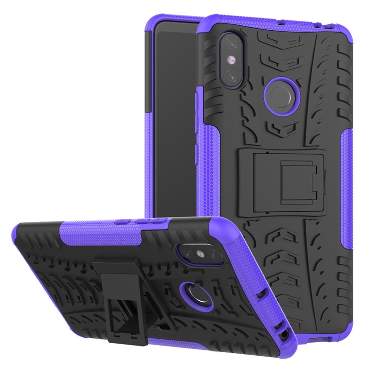 Cool Neumático Híbrido Pc + Tpu Kickstand Cubierta Shell Para Xiaomi MI MAX 3 - Púrpura