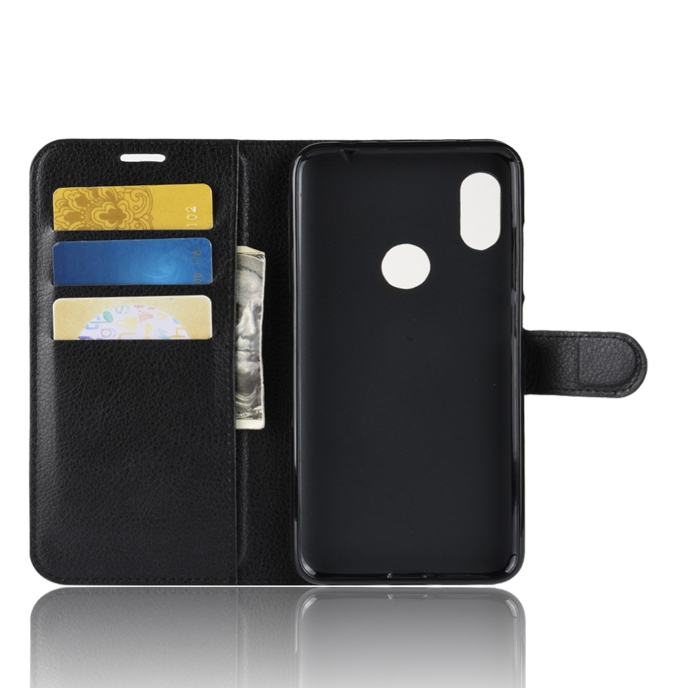 Litchi Texture Wallet Stand Leather Mobile Phone Case for Xiaomi Redmi Note 6 - Black-3