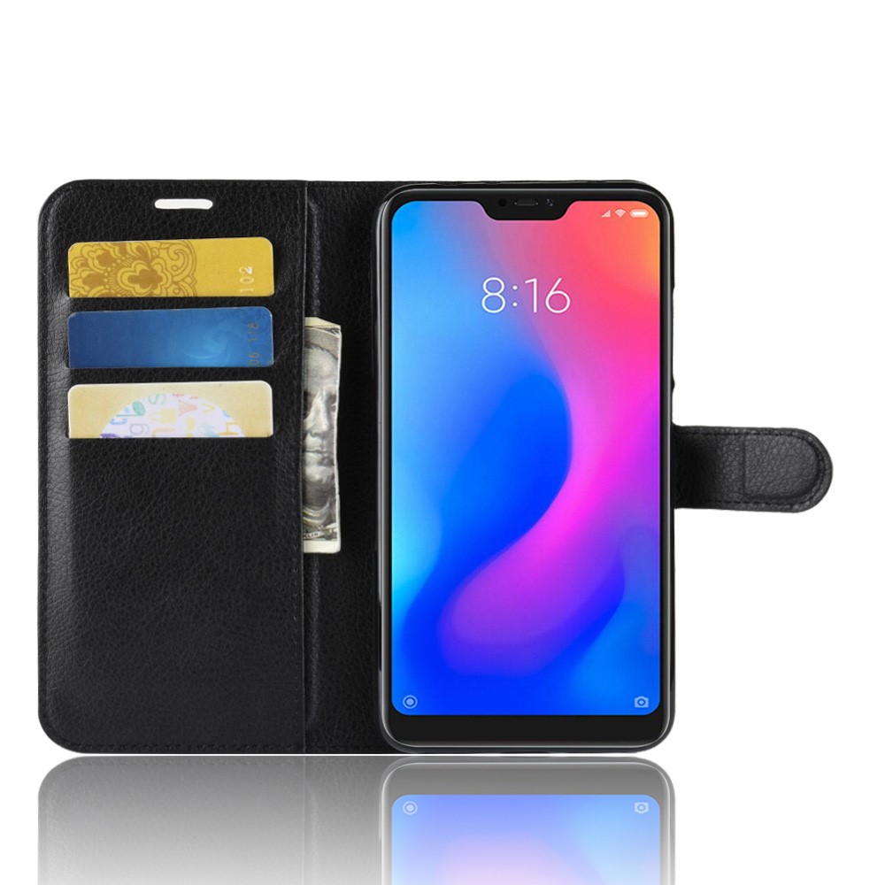 Litchi Texture Wallet Stand Leather Mobile Phone Case for Xiaomi Redmi Note 6 - Black-4