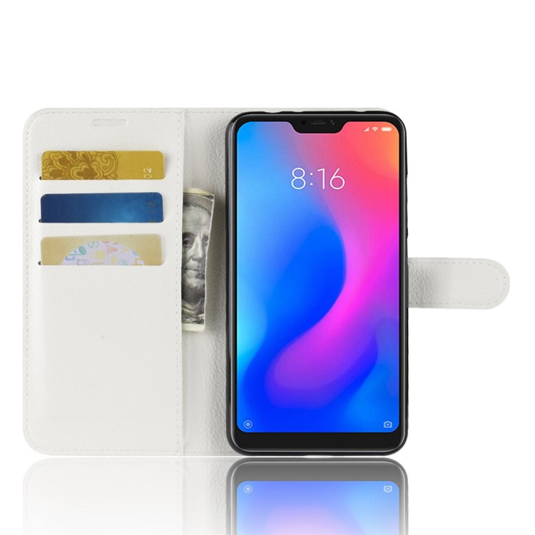 Litchi Texture Wallet Stand Leather Phone Casing for Xiaomi Redmi Note 6 Pro - White-4