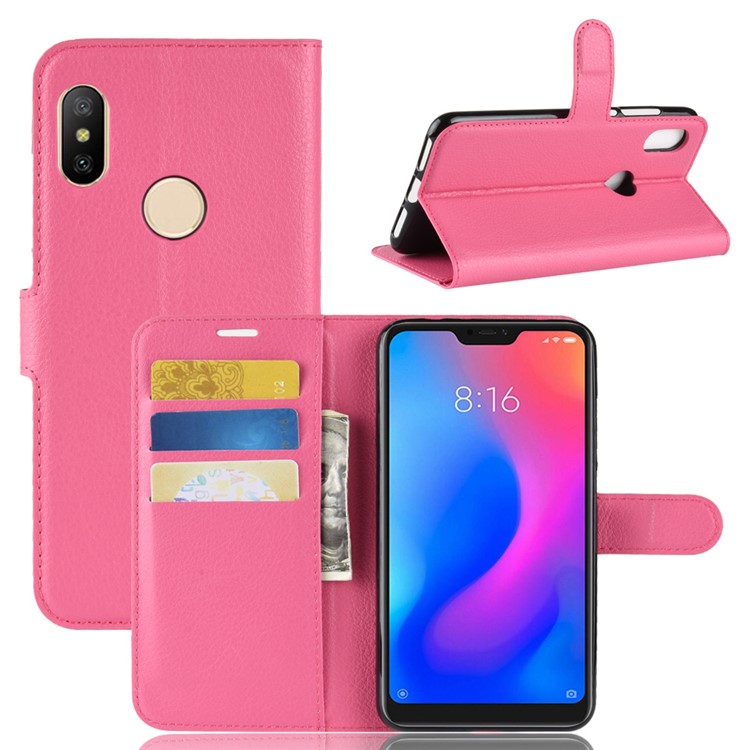 For Xiaomi Redmi Note 6 Pro Litchi Texture Wallet Stand Leather Mobile Magnetic Case - Rose-1