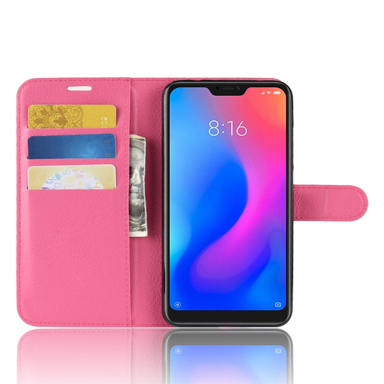 For Xiaomi Redmi Note 6 Pro Litchi Texture Wallet Stand Leather Mobile Magnetic Case - Rose-4