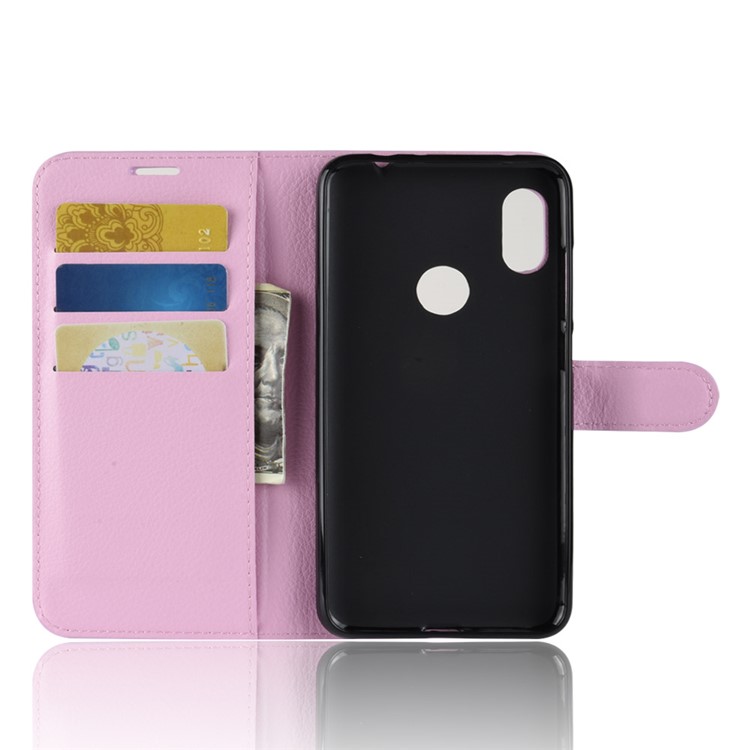 Litchi Texture Wallet Stand Leather Folio Protection Case for Xiaomi Redmi Note 6 Pro - Pink-3