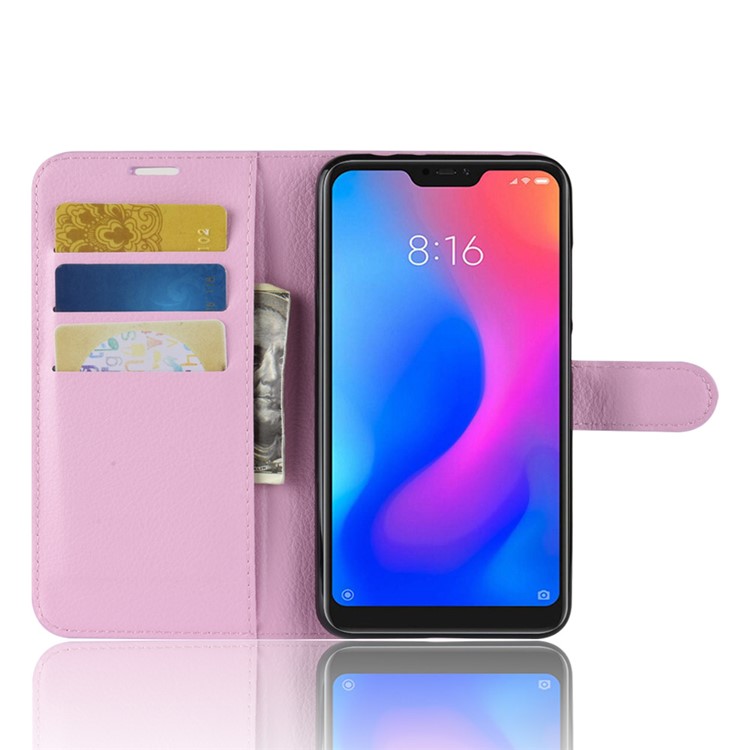 Litchi Texture Wallet Stand Leather Folio Protection Case for Xiaomi Redmi Note 6 Pro - Pink-4