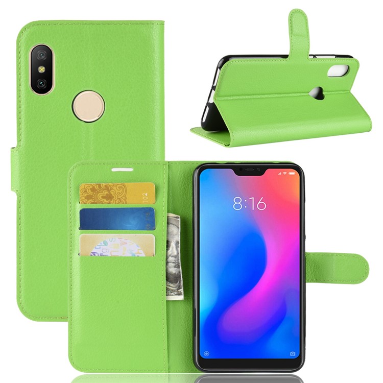 Litchi Texture Wallet Stand Leather Case Accessory for Xiaomi Redmi Note 6 Pro - Green-1