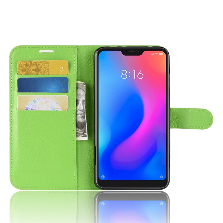 Litchi Texture Wallet Stand Leather Case Accessory for Xiaomi Redmi Note 6 Pro - Green-4