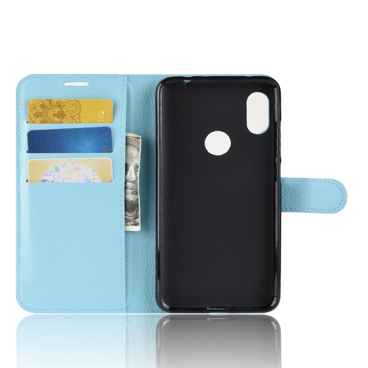 Litchi Texture Wallet Stand Leather Stand Card Holders Case for Xiaomi Redmi Note 6 Pro - Baby Blue-3