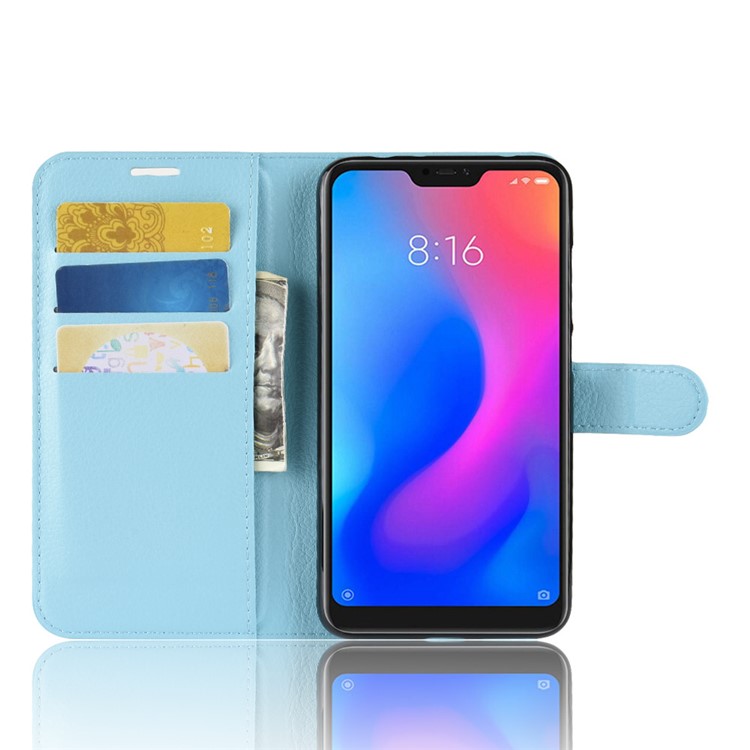 Litchi Texture Wallet Stand Leather Stand Card Holders Case for Xiaomi Redmi Note 6 Pro - Baby Blue-4